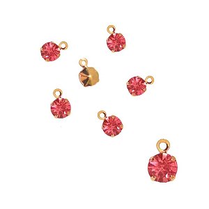 PINGENTE 5mm FOLHEADO A OURO COM PEDRINHA ROSE PARA BIJUTERIAS E ARTESANATOS - 40 UNIDADES