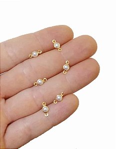 ENTREMEIO PEROLA 4mm DUAS SAÍDAS FOLHEADO A OURO- 80 UNIDADES
