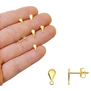 BASE GOTINHA PARA MONTAGEM DE BRINCOS FOLHEADA A OURO - 6 PARES