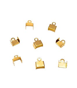 Terminal Quadrado De Amassar 7mm Folheado A Ouro Para Bijuterias E Artesanatos - 30 Unidades