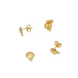 Base Concha Para Montagem De Brincos Folheada A Ouro - 6 Pares