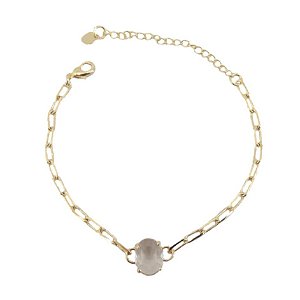 PULSEIRA ADULTO FOLHEADO A OURO COM PEDRA OVAL TRANSPARENTE