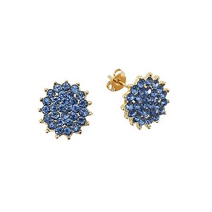BRINCO FOLHEADO A OURO COM PEDRAS DE STRASS LIGHT SAPPHIRE
