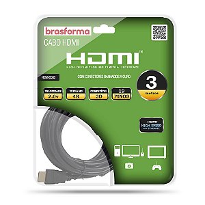 Cabo HDMI 2.0v 4K Ultra HD 3D com 3 metros - Brasforma HDMI-5003