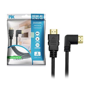 Cabo HDMI 2.0v 4K Ultra HD 3D PLUG 90 Graus com 3 metros - PIX 018-3323