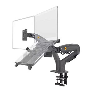 Suporte Duplo Notebook e Monitor Articulado com Bandeja e Pistão a Gás para Mesa - North Bayou F160 FP-2 NB