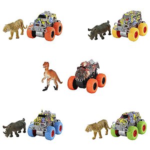 Carrinho com Animal ou Dinossauro Monster Truck Fricção 4X4