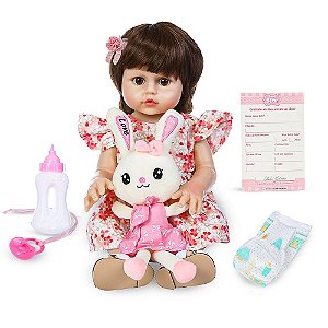 Boneca Bebê Reborn Vinil Realista com Gatinho e acessórios 45cm