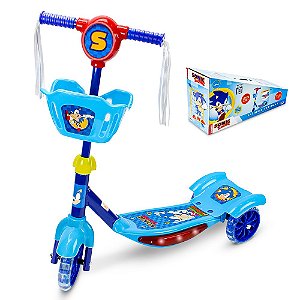 Patinete Infantil 3 Rodas Sonic com Cestinha LED e Som Azul