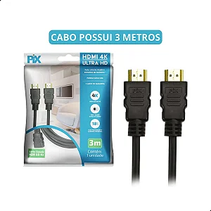 Cabo Hdmi 2.0 Pix 3 Metros 4k 60hz Hdr 19 Pinos - PIX