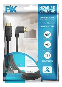 Cabo Hdmi 2.0 Pix 2 Metros 4k 60hz HDR 90° 19 Pinos - PIX