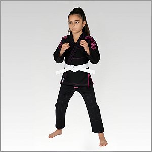 Kimono Preto Com Costura Rosa Infantil Feminino