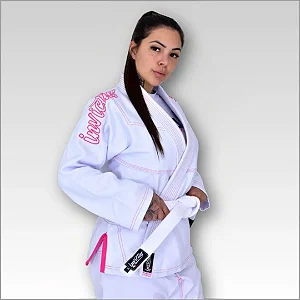 Kimono Branco com costura Rosa Jiu Jitsu Feminino Invictus