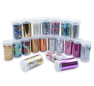 Kit 20 Potinhos Acrílicos Nail Foil Unhas Estampas Diversas