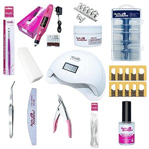 Kit Unhas Gel Lixadeira Elétrica + Cabine 48W + Tips + Lixas