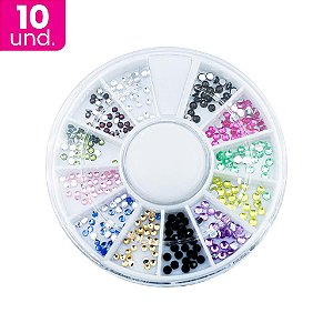 Kit 10 Discos de Strass Colorido para Decoração de Unhas