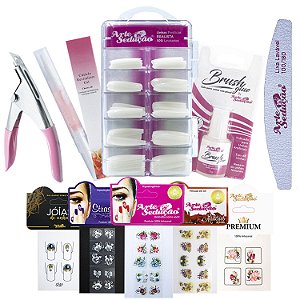 Kit Manicure Unhas Postiças Realista, Cola Pincel, Alicate, Óleo de Cutícula, Adesivos Artesanais