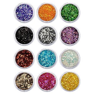 Kit Com 12 Glitters Flocados Decoração de Unhas de Gel Nail Art