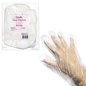 Luva Plástica Descartável Transparente Manicure 100 Unidades