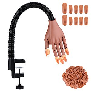 Mão Articulável de Treino Manicure com Garra + 105 Unhas