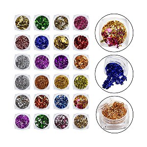 Kit 24 Folhas Fios de Ouro Multicolor Encapsulamento Unhas