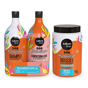 Kit Shampoo e Condicionador 1L + Máscara 1Kg Sos Hidratação