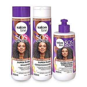 Kit Shampoo + Condicionador + Creme Sos Cachos Salon Line