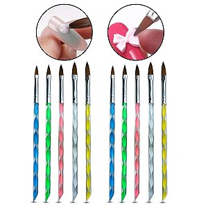 Kit 10 Pincéis Decoração Construção de Unha Gel Fibra Acrílico Aquarela Multicolor Manicure Designer