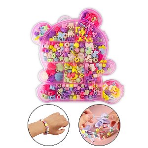 Maleta Ursinho Fábrica Biju Colar Pulseira Infantil Miçanga Colorida