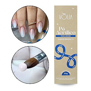 Pó Acrílico Super Branco Clássico Alongamento Unhas Manicure Decoração Francesinha Nail Art Design 30g Vòlia