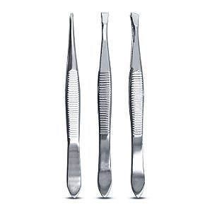Kit 3 Pinça Aço Inox Chanfrada Fina Reta Design Modelagem Sobrancelha Fio a Fio Precisão Profissional Compacta