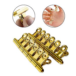 Kit 12 Presilhas Metal Curvatura C Modelagem Design Alongamento Unhas de Gel Fibra Dourado 31mm