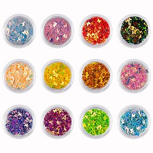 Kit 12 Borboletas Encapsulada Decoração Unhas Gel Espelhadas Cintilante Colorido Nail Art Manicure