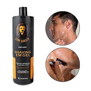 Shaving Gel Barbear Refrescante Aplicação Proteção Pele Calmante Transparente Fragrância Suave 1L, Leon Barber