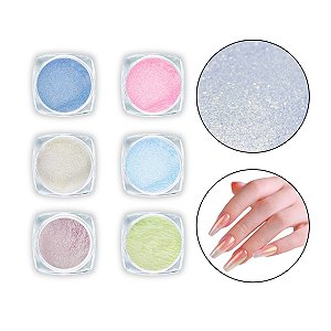 Kit 6 Pó Sereia Cintilante Asa de Borboleta Decoração de Unhas Efeito Espelhado Candy Color