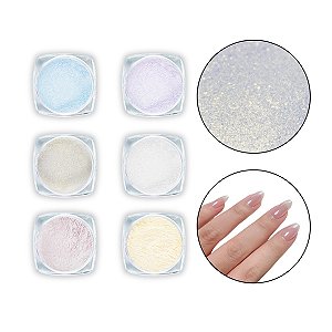 Kit 6 Pó Sereia Cintilante Efeito Asa de Borboleta Decoração Unha Furta-Cor Perolado Espelhado