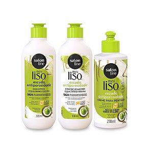 Kit Shampoo Limpeza Suave + Condicionador Escudo Antiporosidade + Creme Hidratação Tratamento Controle do Ph Cabelo Meu Liso Maçã Verde Salon Line