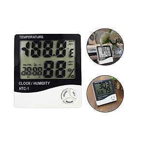 Termo Higrômetro Relógio Digital Medidor Temperatura Umidade Hora Precisão Pilha Despertador Portátil