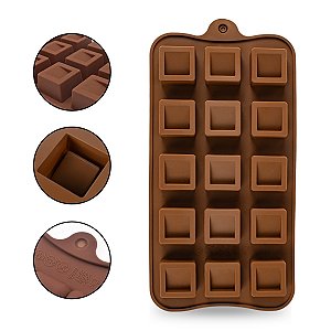 Forma de Silicone Flexível Quadrado Relevo 15 Cavidades Confeitaria Chocolate Molde Gelo Velas Multiuso Cozinha Artesanato