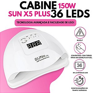 Cabine 150W Sun X5 Plus 36 Leds UV Unhas Gel Fibra Acrigel Alongamento Nail Art Bivolt Manicure Design