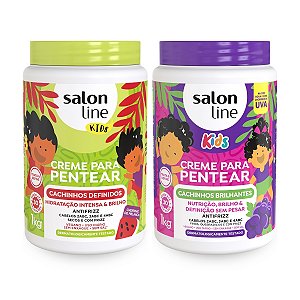 Kit 2 Cremes de Pentear Melancia + Uva Kids Cachinhos Definidos Brilhantes Hidratação Brilho Intenso Nutrição Antifrizz 1Kg Salon Line