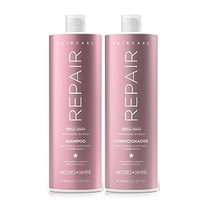 Kit Shampoo Limpeza Suave 800ml + Condicionador Hidratante 750ml, Tratamento Reparador Cabelos Saudáveis Haircare Repair Jacques Janine