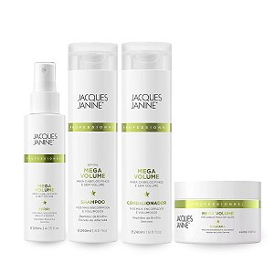 Kit Mega Volume Shampoo Limpeza Completa 240ml + Condicionador Nutritivo 240ml + Máscara Hidratação 240g + Spray Finalizão Antifrizz, Jacques Janine