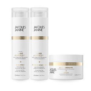 Kit Shampoo Limpeza Suave 240ml + Condicionador Nutrição Maciez 240ml + Máscara Hidratação Brilho 240g, Liso Absoluto Jacques Janine