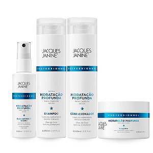 Kit Shampoo 240ml + Condicionador 240ml + Máscara Tratamento 240g + Óleo Bifásico Antifrizz 60ml, Hidratação Profunda Jacques Janine