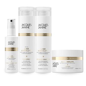 Kit Shampoo Limpeza Suave 240ml + Condicionador Desembaraçante 240ml + Máscara Hidratação 240g + Fluído Proteção Térmica 120ml, Liso Absoluto Jacques Janine