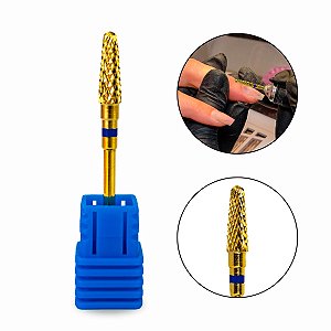 Broca Tungstênio M-Gold Média Umbrella ST Dourado Alongamento Unha Gel Fibra Lixadeira Profissional