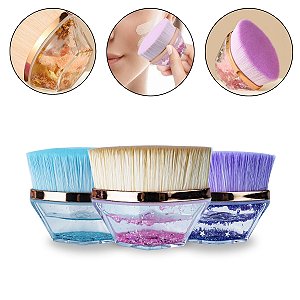 Kit 3 Pincel Mágico Facial Oval Aplicação Uniforme Make Base Pó Contorno Rosto Olhos Maquiagem Design