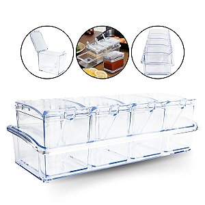 Organizador Acrílico Transparente 4 Potes Porta Temperos Gin Condimentos