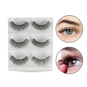 Kit 3 Pares Cílios Postiços Efeito 5D Natural Sofisticado Curvatura Suave Confortável 10mm